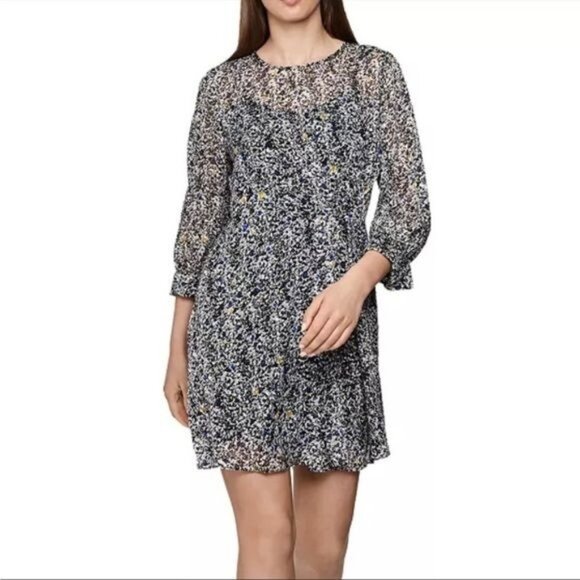 Reiss Charlotte Burnout Mini Dress | Blue Ditsy Print | Long Sleeve | Size 12 - Picture 1 of 9